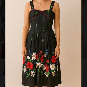 Vintage 1960s 1970s Jenni black and red floral dress with a  boho vibe